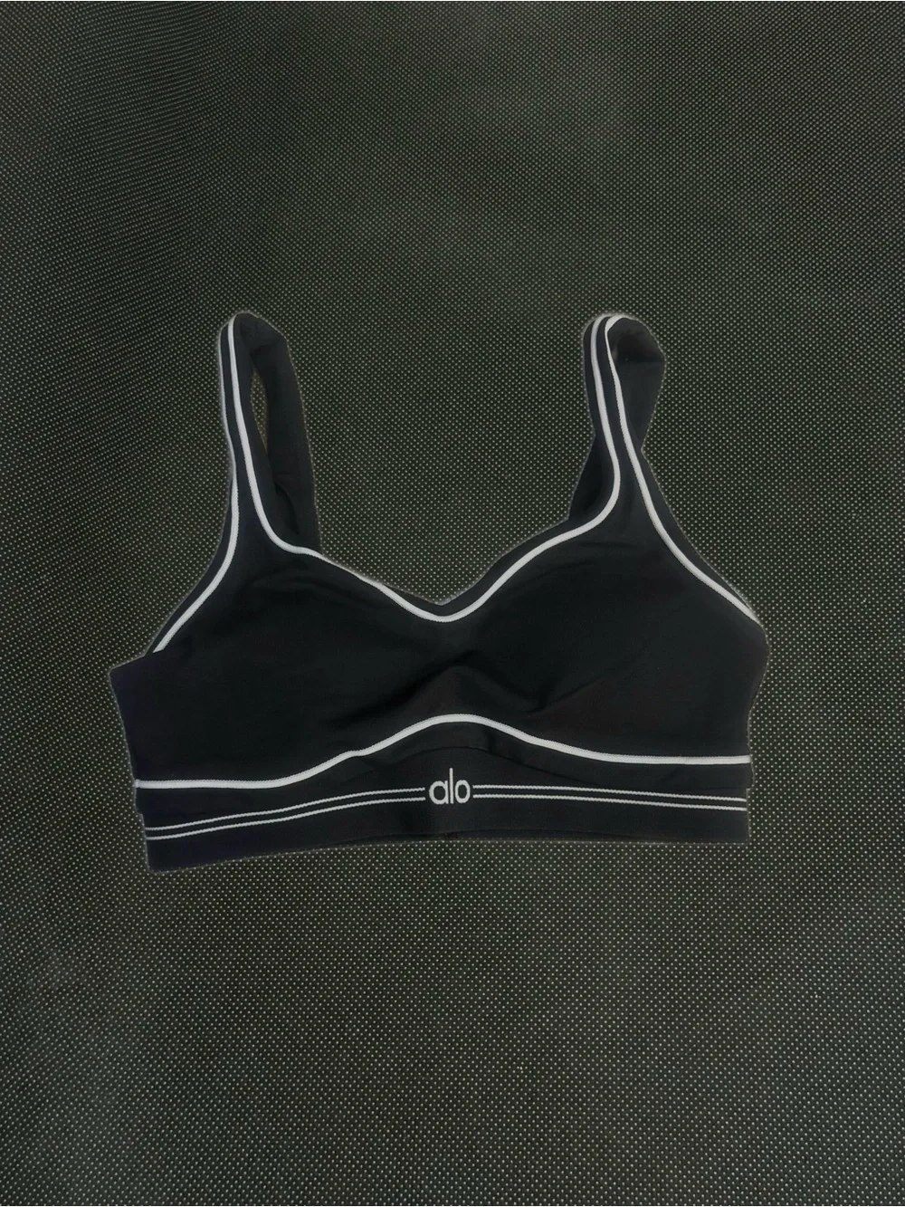 ALO Yoga Black Sports Bra & Bike Shorts Set with White Contrast Trim
